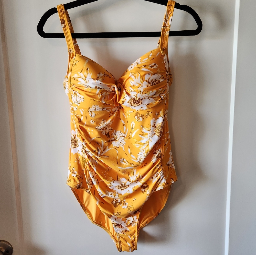 nip tuck yellow floral one piece swimsuit